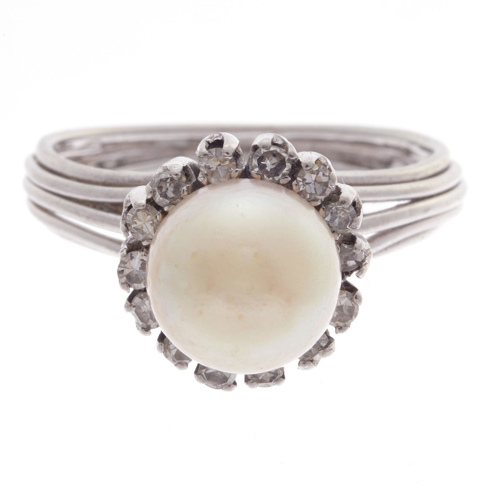 Cultured Pearl, Diamond, Platinum Ring (1 of 2)