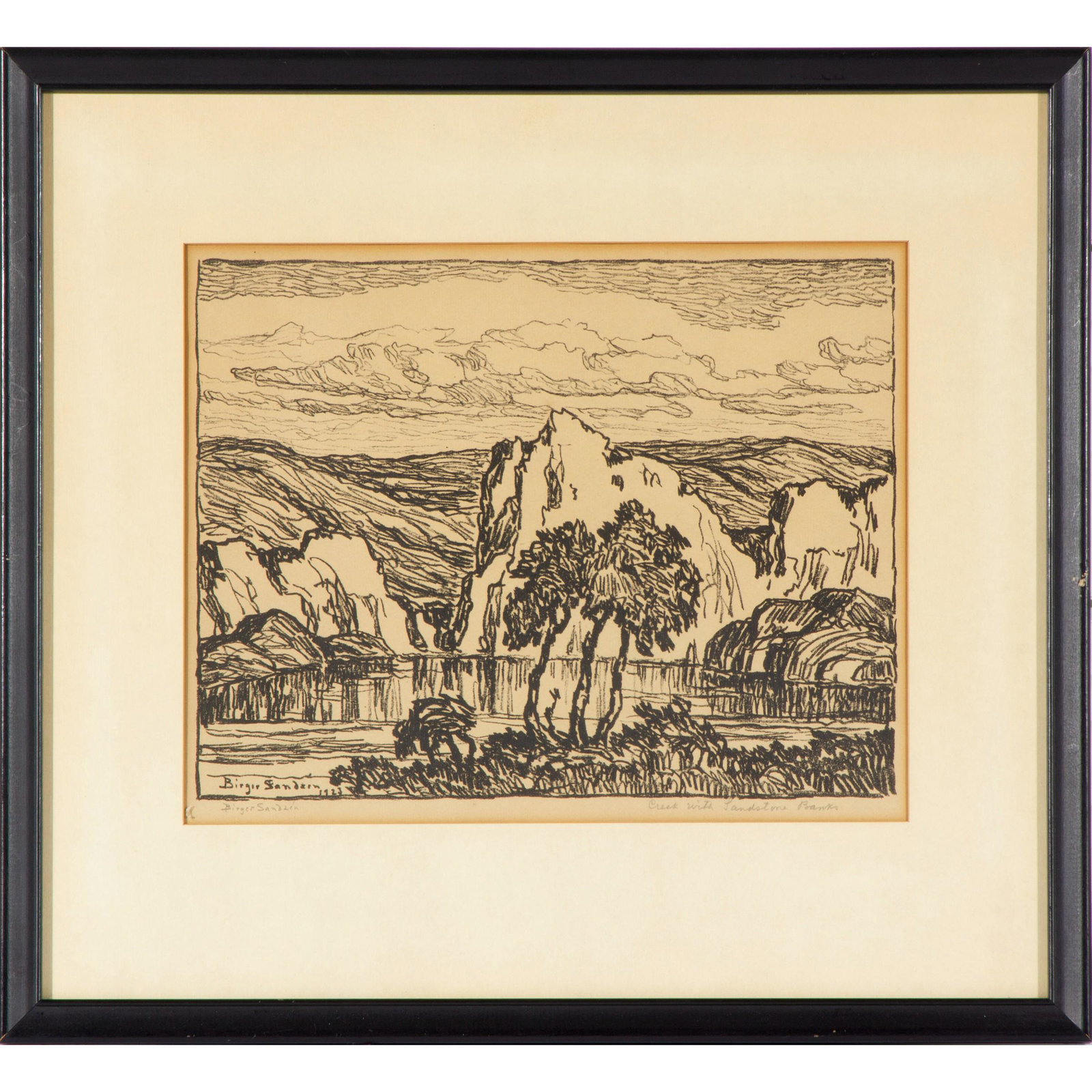 Birger Sandzen (1871-1954) Woodcut: 'Creek with Sandstone Banks'Signed l/l12 1/4in. x 9 1/2in. (31cm. x 24cm)Framed: 18 1/2in. x 16 1/2in. (47cm. x 42cm)