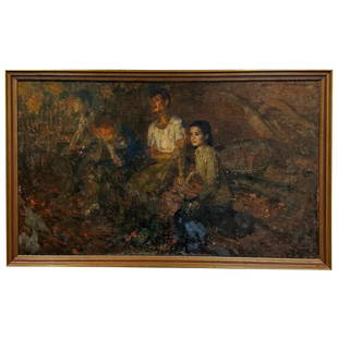Chinese School Painting of Historical Interest: Signed Li Xiao MingOil on canvasCirca 1980.Depicting a 'Reeducation scene during the Cultural Revolution.The reverse an unfinished version.64in. x 36in. (162cm. x 91cm)Framed 72in. x 45in. (184cm. x 1