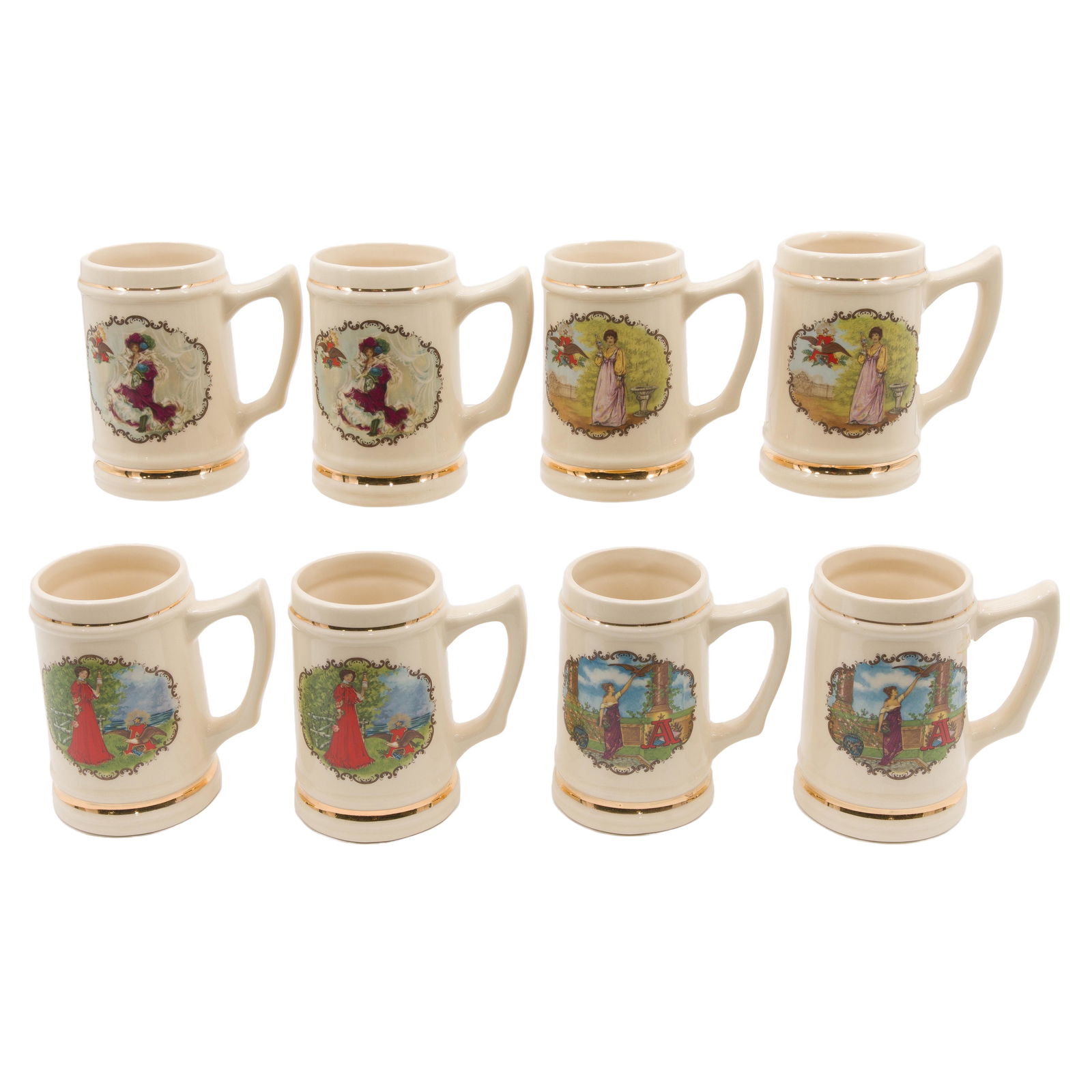 Group of Eight 'Budweiser Girl' Beer Steins (1 of 6)