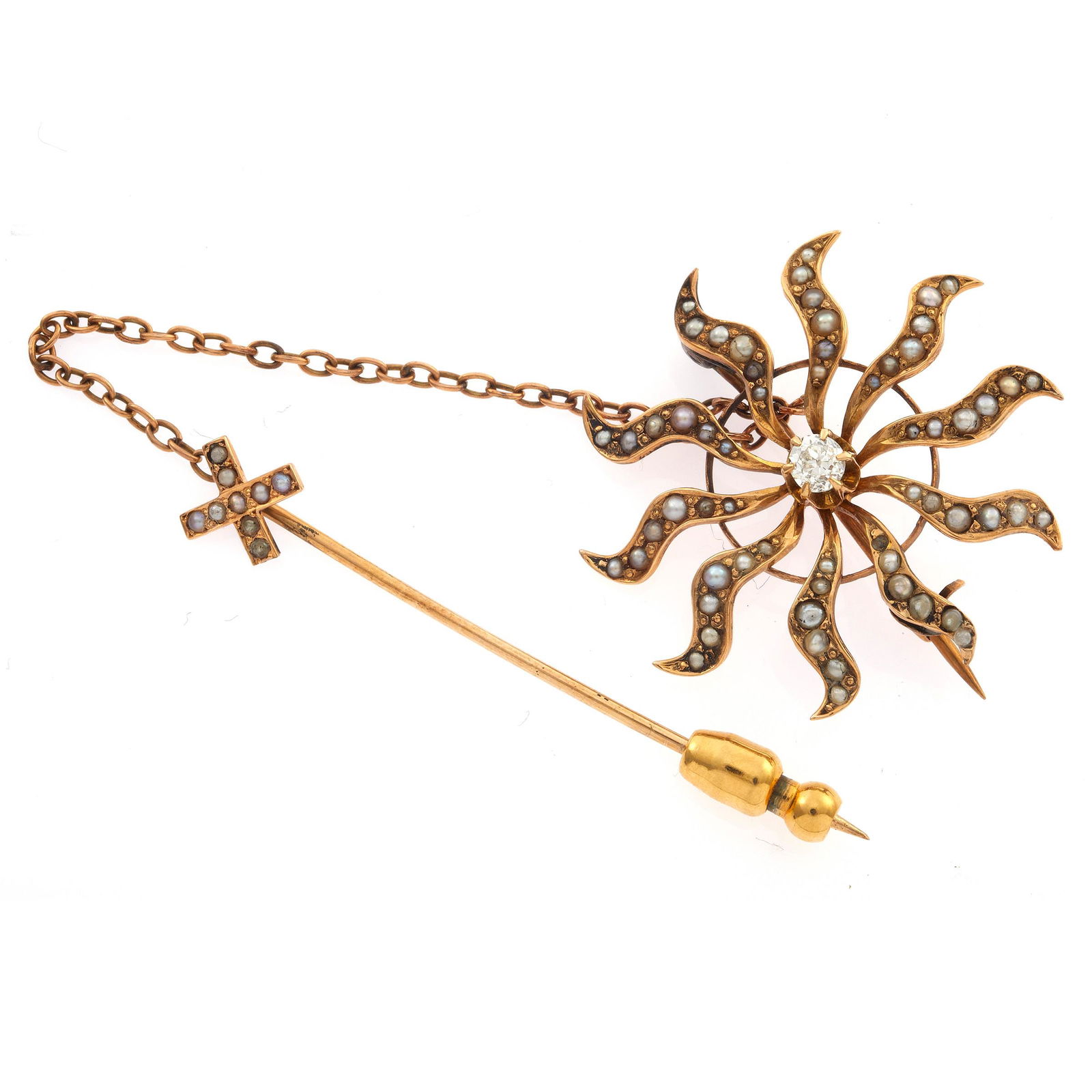 Victorian Diamond, Seed Pearl, 14k Pin (1 of 2)