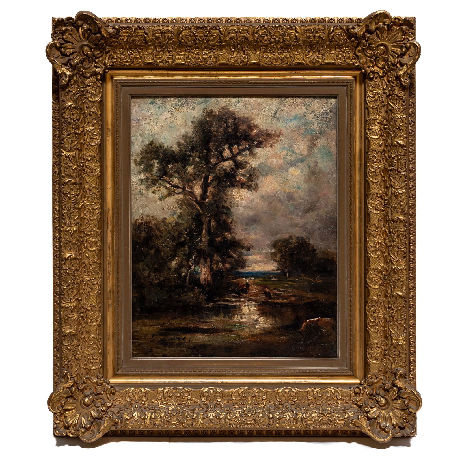 Jules Dupre (French, 1811-1889): Sylvan Landscape, circa 1870Oil on panel, signed l/l., framed18 1/2 x 14 1/2in (47 x 36.8cm)30 x 26in (76.2 x 66cm/frame)