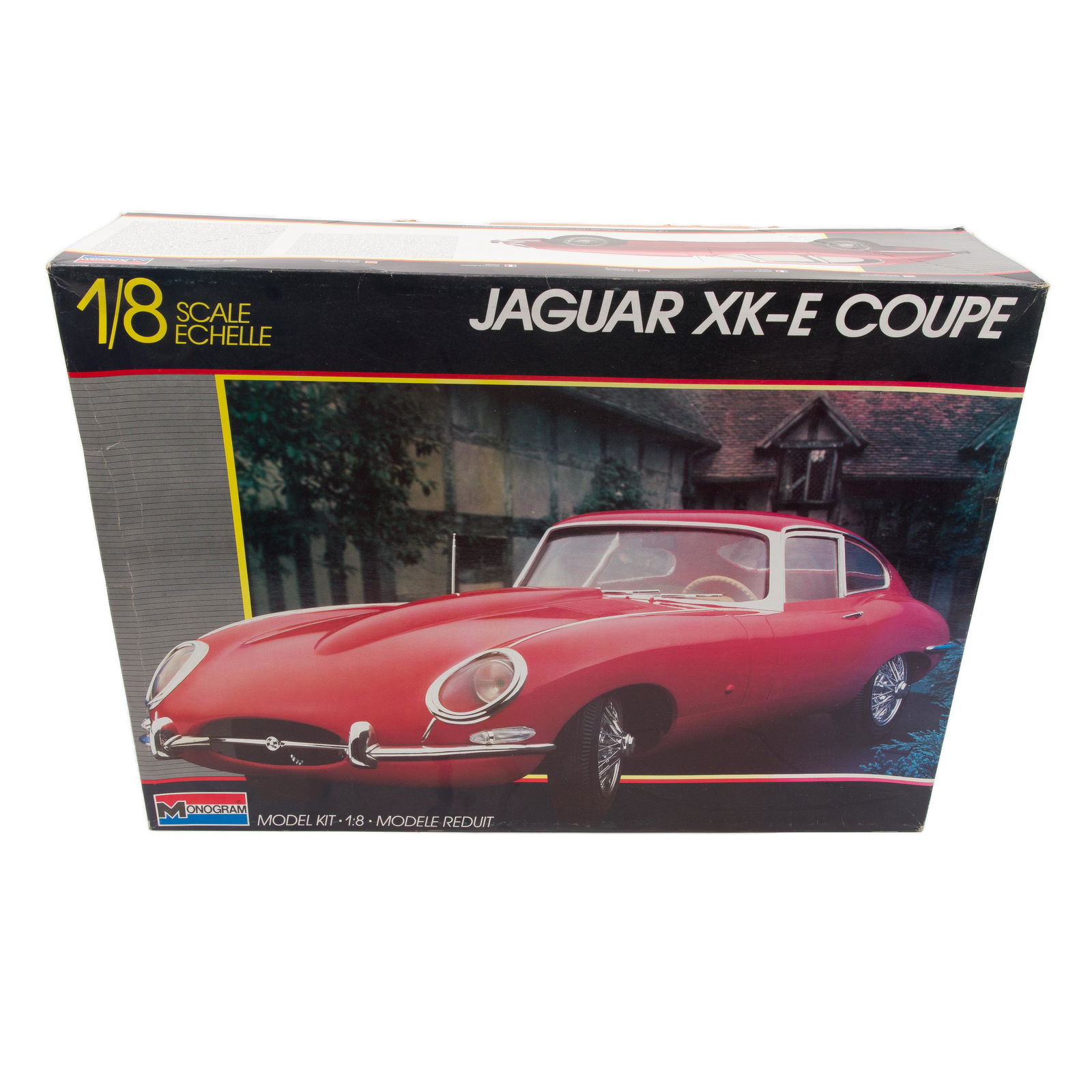 Monogram Jaguar XK-E Coupe Kit: 1:8 scale model kit # 2612, 1987. Kit in new condition, in box, with original instructions included.