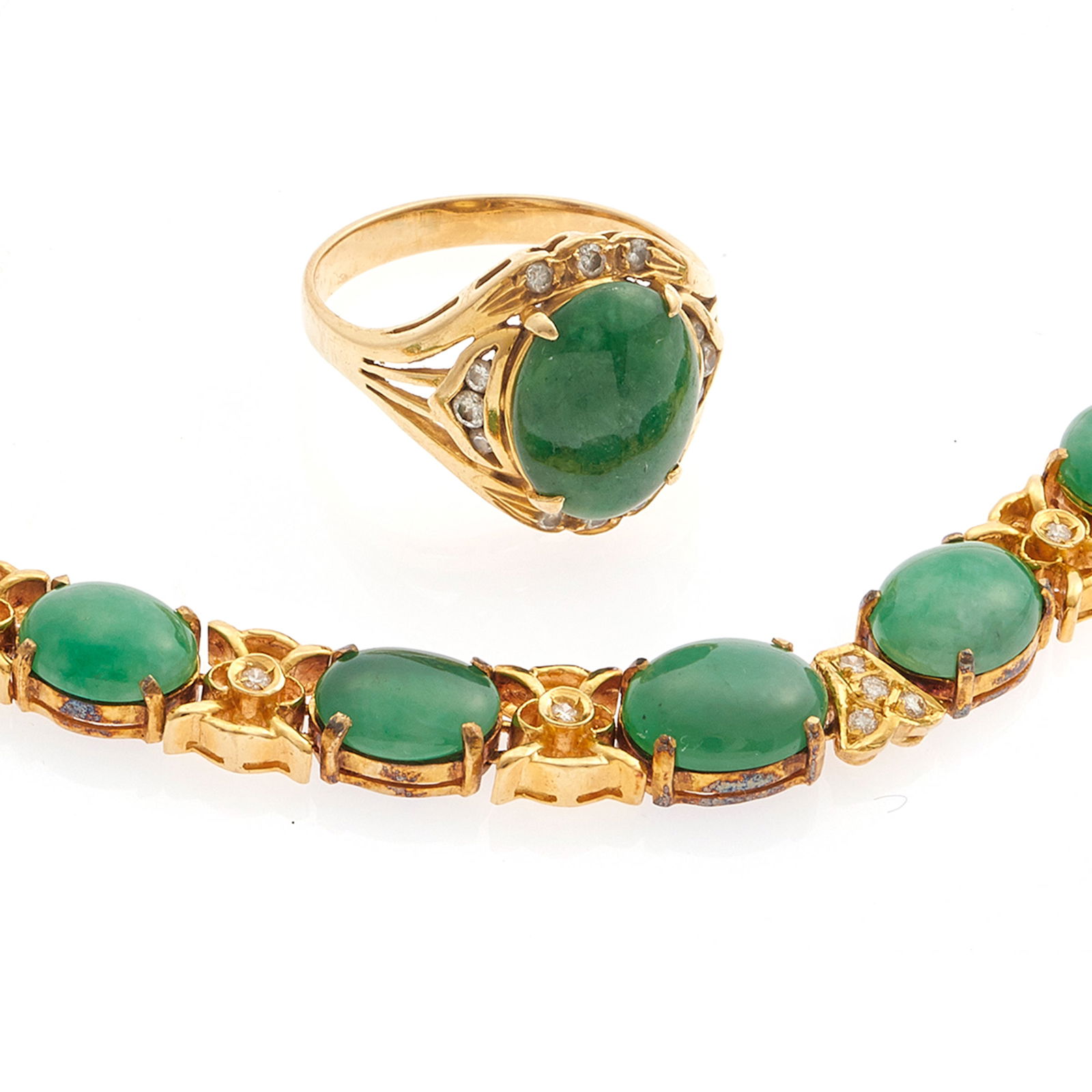 Jade, Diamond, 18k Yellow Gold Jewelry Suite (1 of 3)
