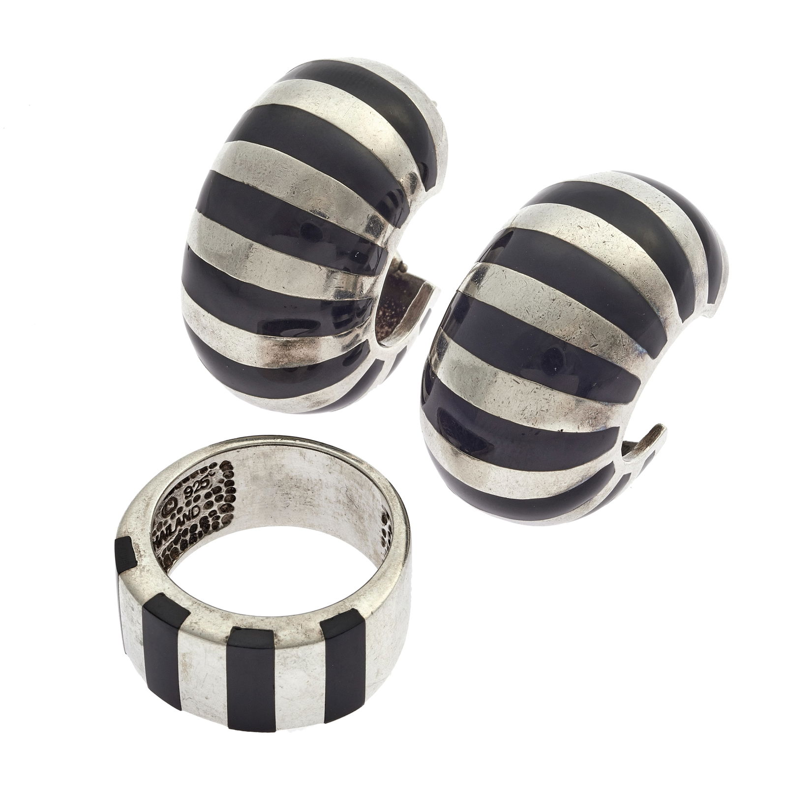 Pair of Tiffany & Co. Onyx, Sterling Silver Earrings with Onyx, Sterling Ring (1 of 2)