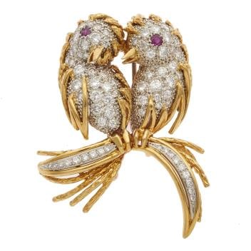 Diamond, 18k Yellow Gold Lovebirds Pin (1 of 2)