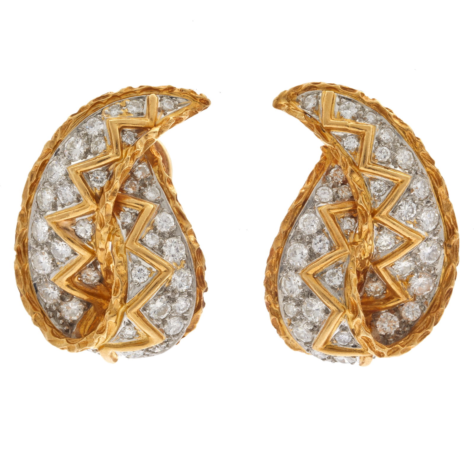 Pair of Diamond, Platinum, 18k Yellow Gold Ear Clips (1 of 2)