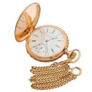 Charles E. Seng, 14k Yellow Gold Hunting Case Pocket Watch: Charles E. Seng, 14k Yellow Gold Hunting Case Pocket WatchDIAL: Round, white, black Roman numeral hour markers, red outer minutes track, blued moon hands, subsidiary dial at 6 o'clock. MOVEMENT: Mecha