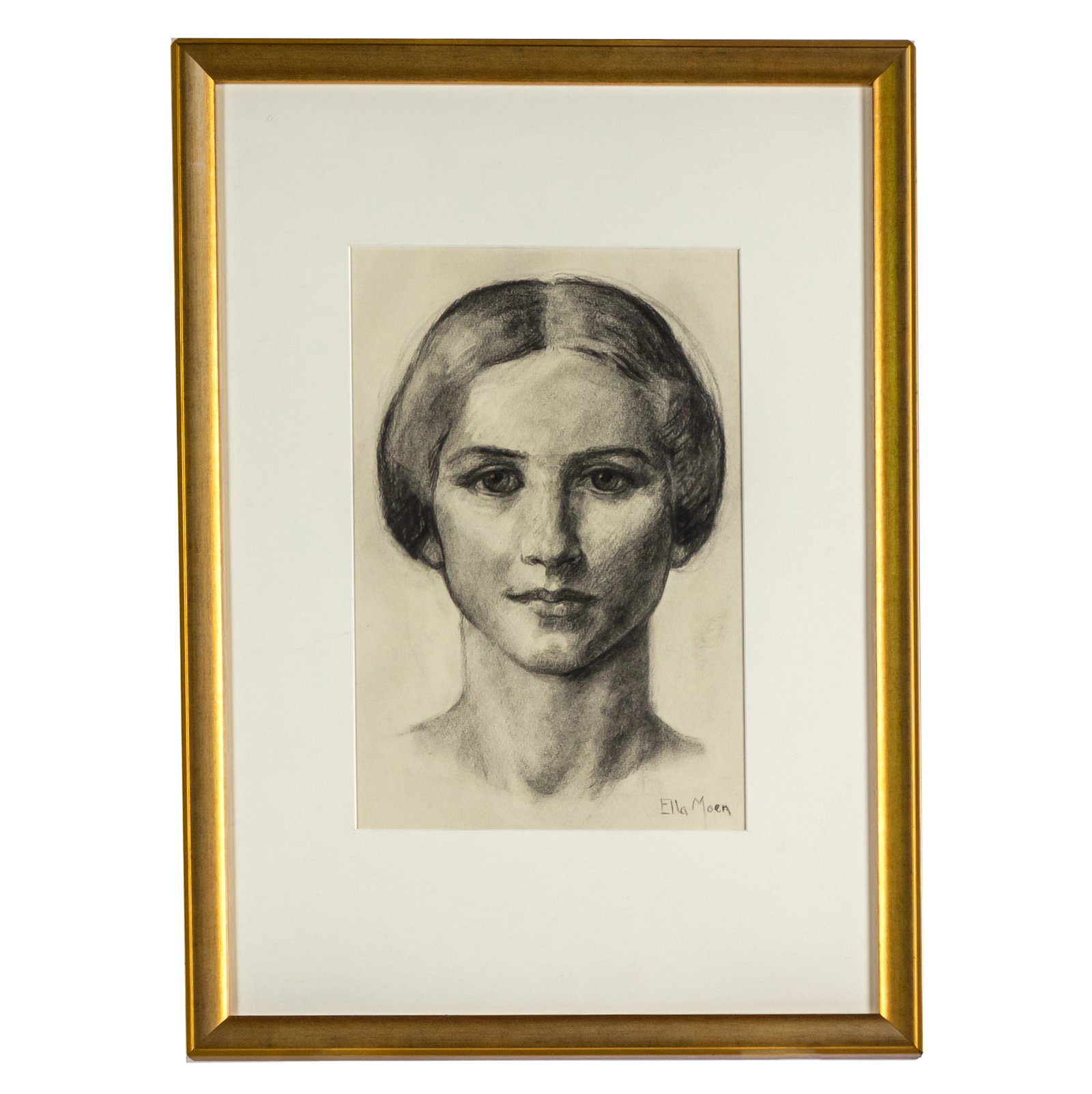 Ella Moen (Moen Odorfur 1901-1986): Ella Moen (Moen Odorfur 1901-1986) Self portrait. Pencil on paper, 1925. image: 13"h x 8.5"w; (with frame) 22"h x 16"w. Label verso: Pasadena Museum, Something Revealed: .