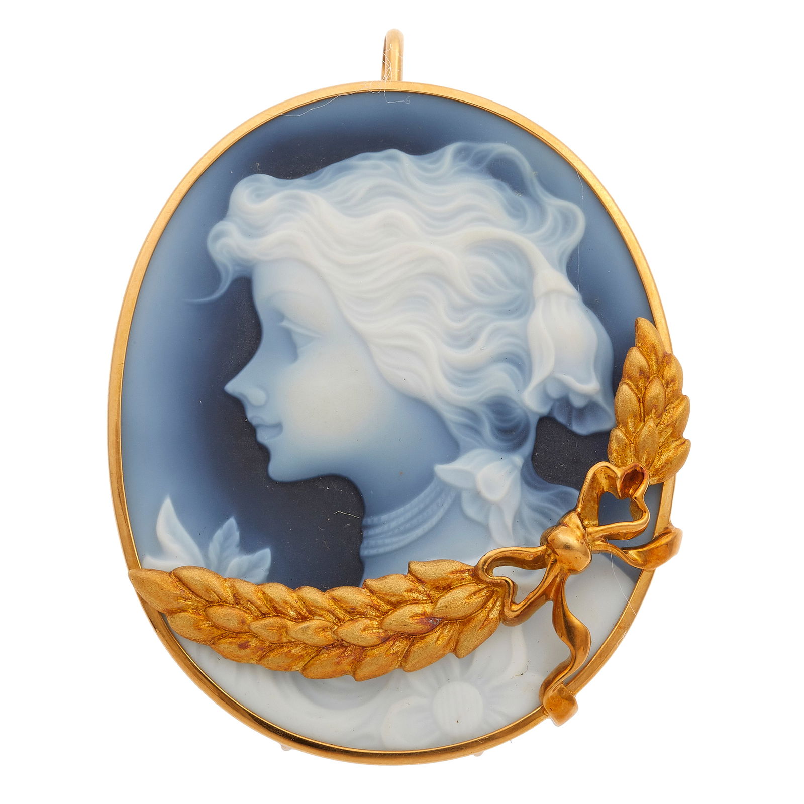 Agate Cameo, 18k Yellow Gold Pin Pendant (1 of 2)