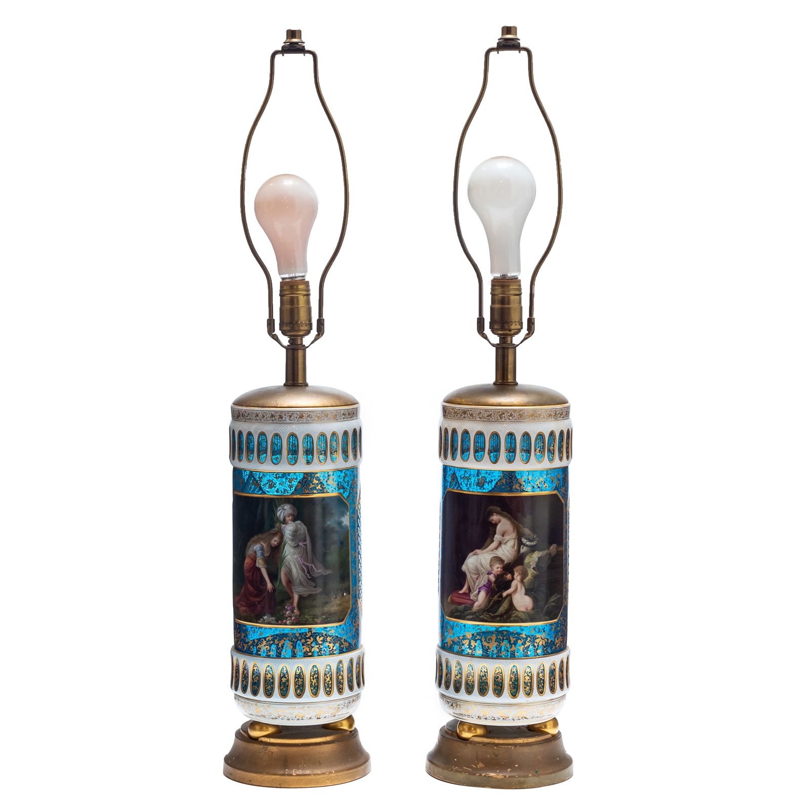 Pair Bohemian Glass Vases, as Lamps (1 of 8)