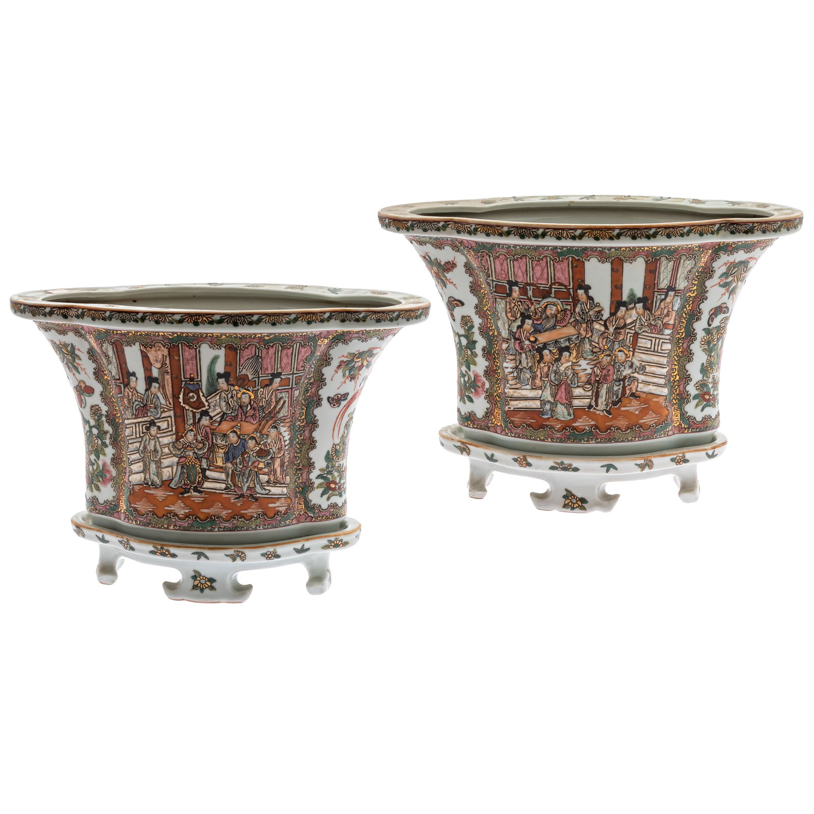 Pair of Famille Rose Ceramic Jardinieres on Stands (1 of 8)
