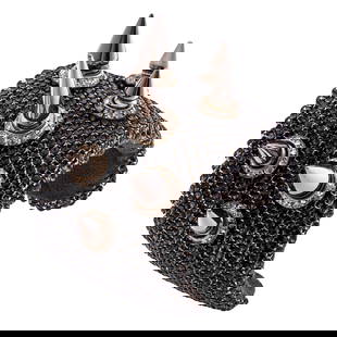 Swarovski Crystal, Metal, Suede Bracelet "Spike Cuff," Michael Schmidt: Swarovski Crystal, Metal, Suede Bracelet "Spike Cuff," Michael SchmidtFeaturing colorless crystals encircling white metal spikes, set in a pave-set, gray Swarovski crystal cuff mounting meas