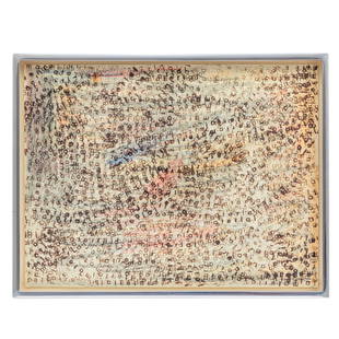 Emmett Williams (American 1925-2007) Material, 1958: Original rubber stamp drawing. 8in. x 10in Framed: 13in. x 10in. Provenance: Andrew Roth Gallery, New York Emmett Williams, an American poet whose transposition of words into visual art and