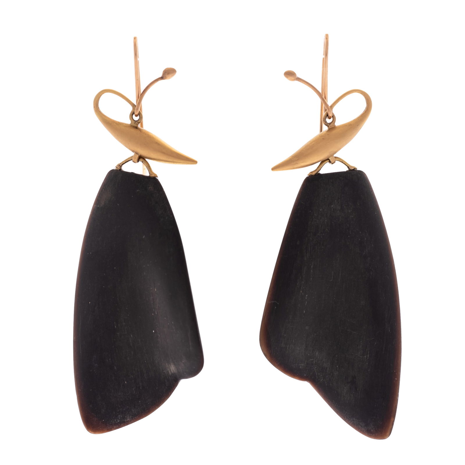 Pair of Horn, 18k Yellow Gold Earrings, "Butterfly," Gabriella Kiss (1 of 3)