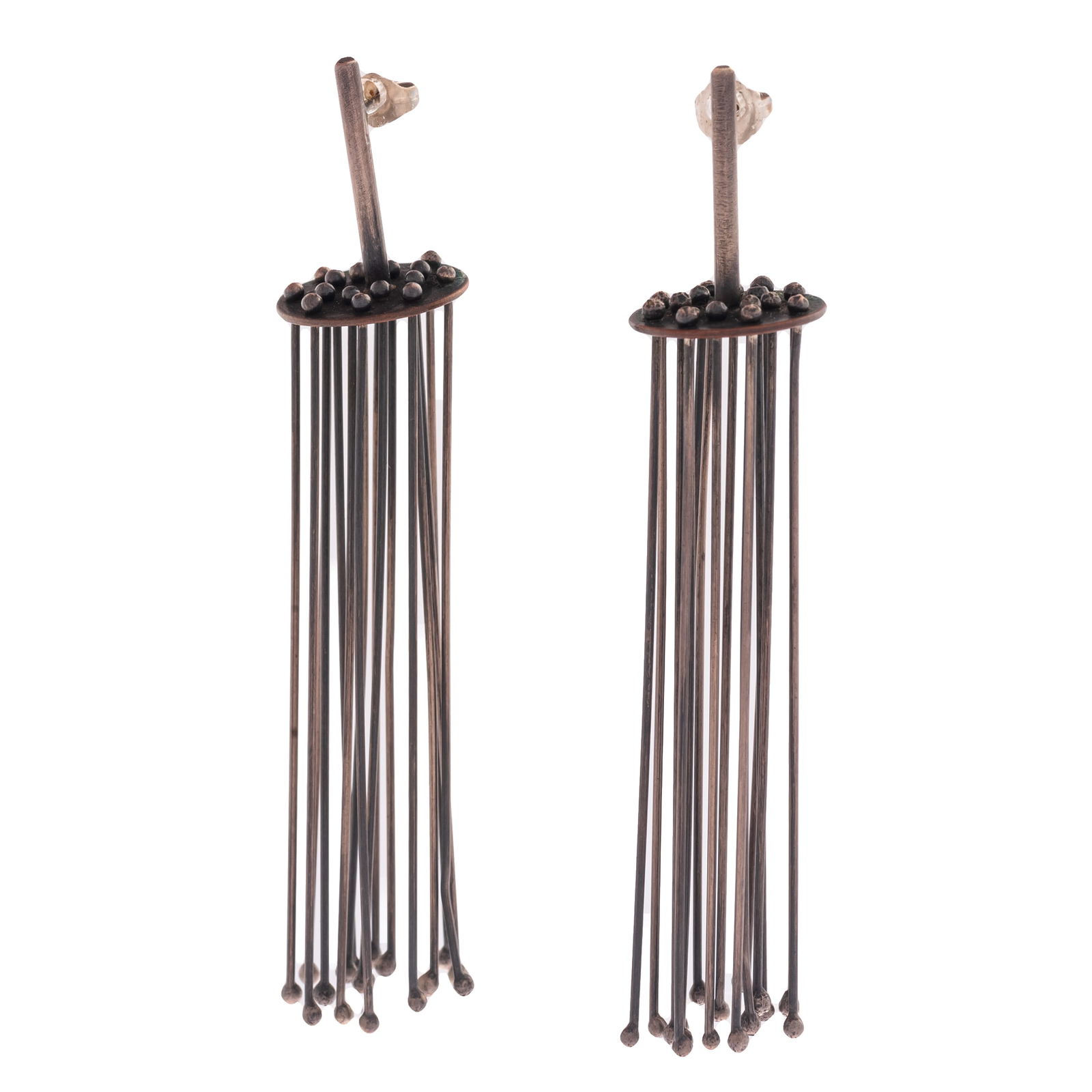 Pair of Silver, Patinated Bronze Earrings, "Future Fossils," Baharal & Gnida: Pair of Silver, Patinated Bronze Earrings, "Future Fossils," Baharal & GnidaEach composed of sterling silver and patinated bronze, measuring approximately 77.0 x 16.0 mm (3.00 x 0.60 in). Gr