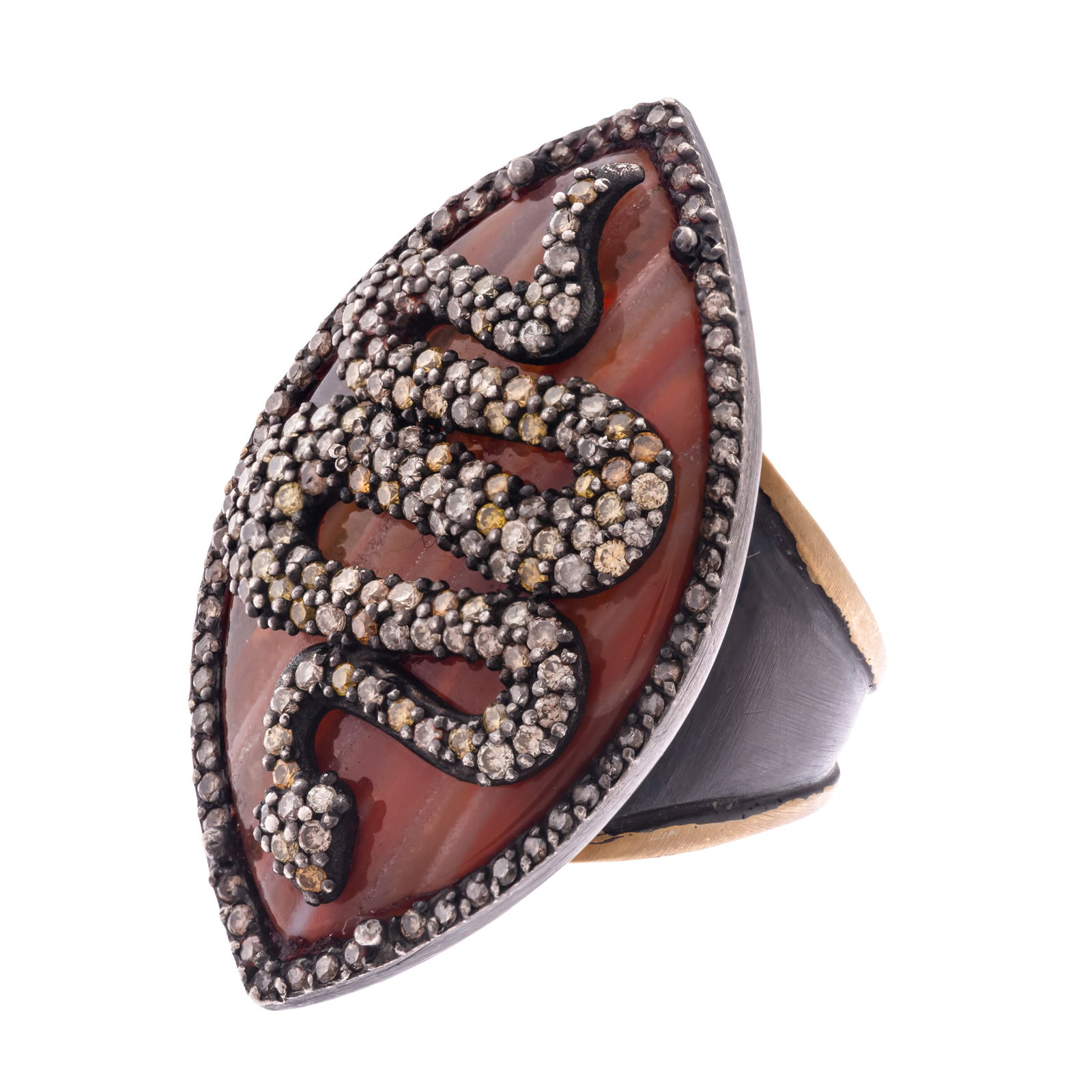 Diamond, Agate, Blackened Silver, Vermeil Ring, Sara Weinstock (1 of 4)