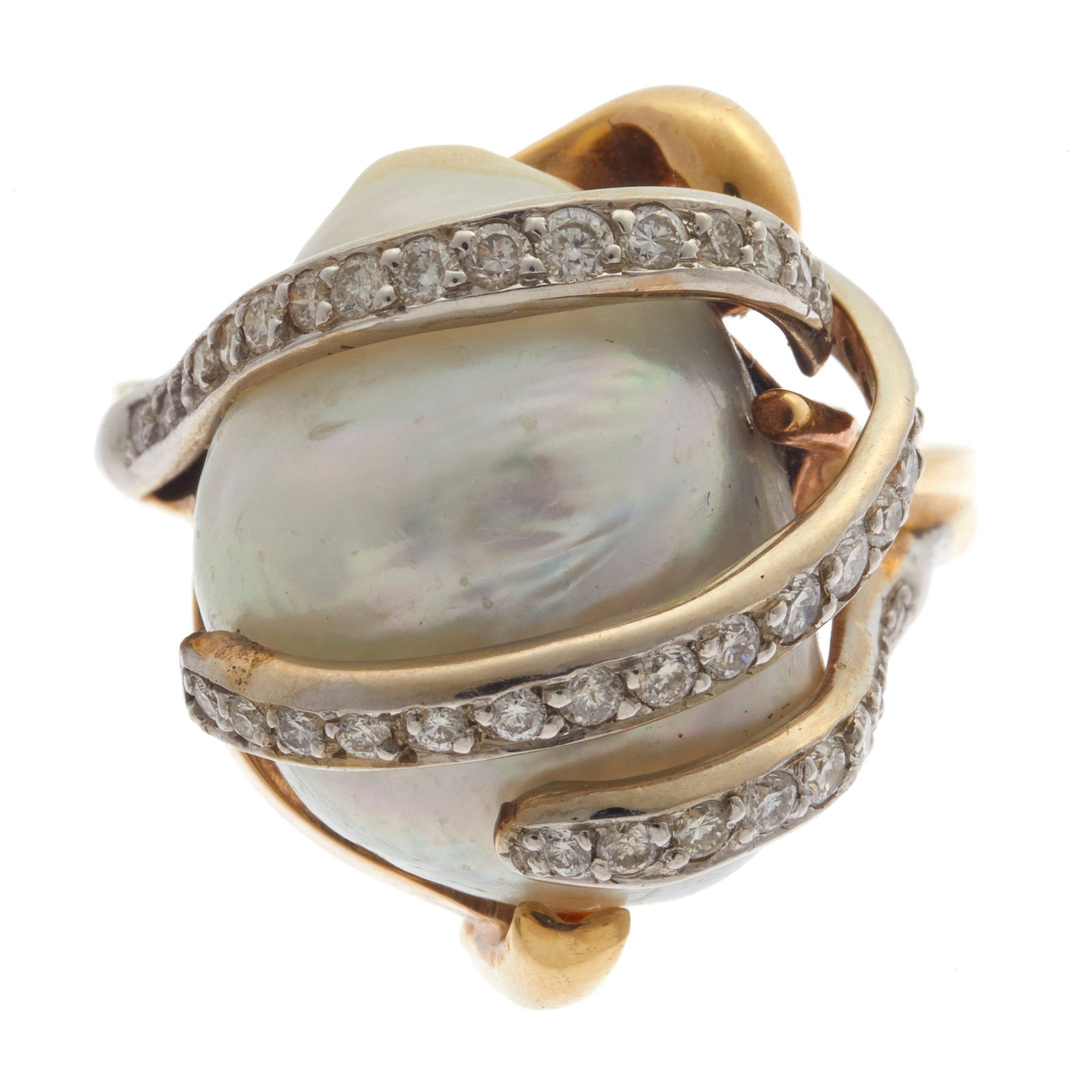 South Sea Cultured Pearl, Diamond, 14k Yellow Gold Ring (1 of 4)