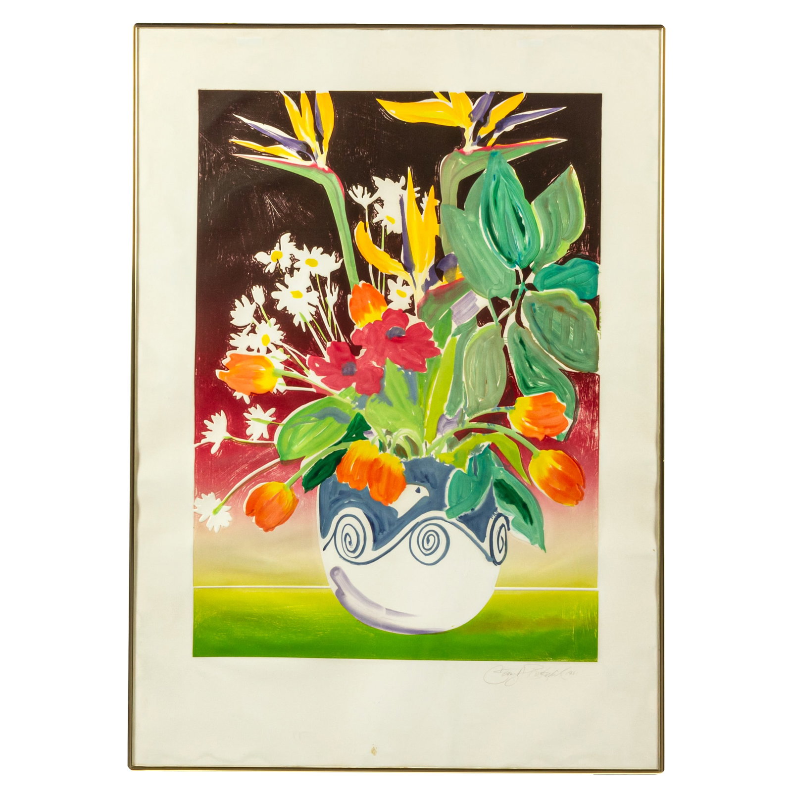 Gary Bukovnik (American, born 1947): Gary Bukovnik (American, born 1947) Untitled (Vase of Various Flowers), 1981 Monoprint, signed and dated in pencil, in good condition, framed. (not examined out of frame). 41 1/2 x 30in (105.4 x 76.2c