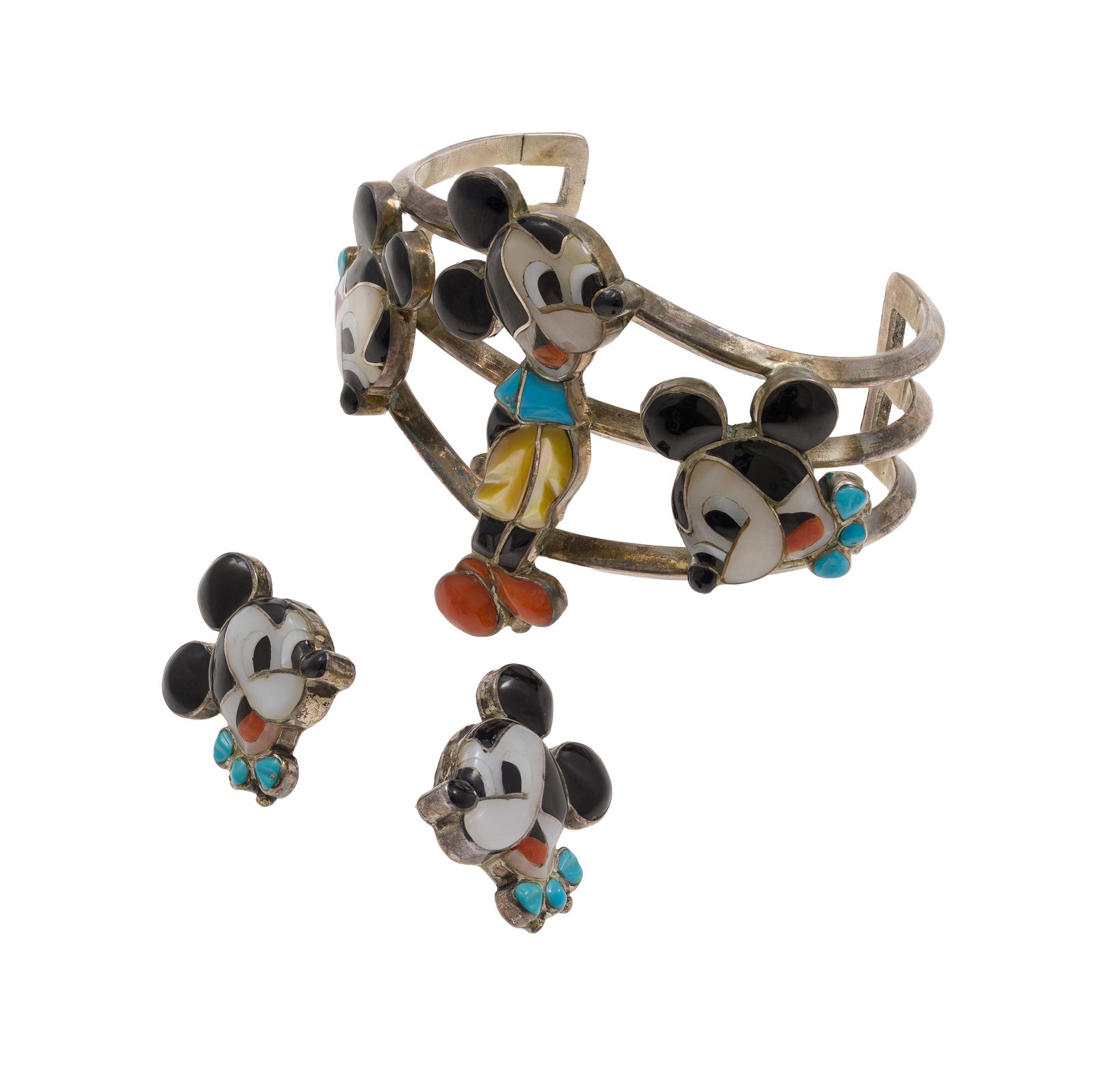 Zuni Mickey Mouse Multi-Stone, Sterling Silver Jewelry Suite, Veronica Poblano (1 of 5)