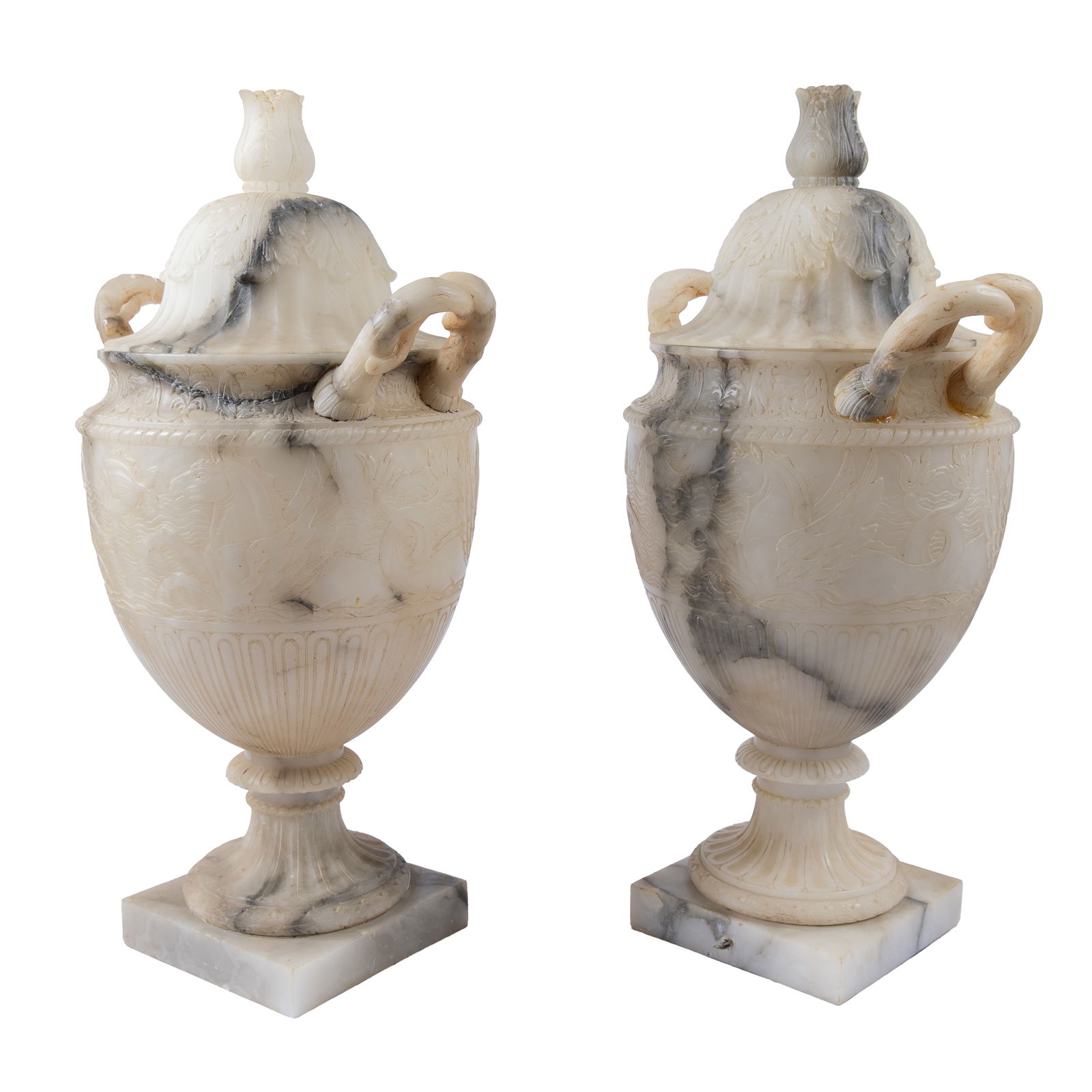 Pair Neoclassical Alabaster Covered Urns (1 of 15)