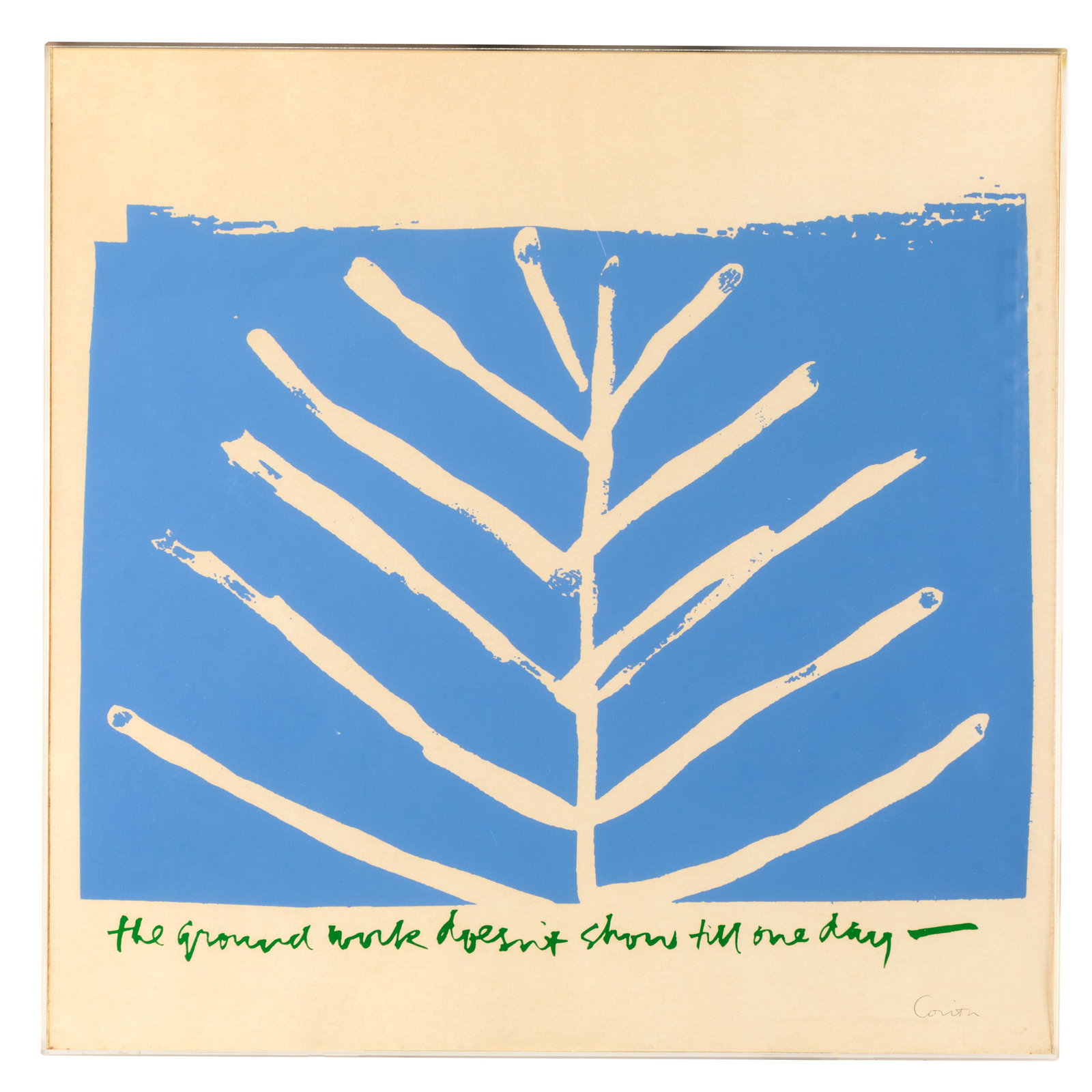 Sister Mary Corita Kent (American, 1918-1986).: Sister Mary Corita Kent (American, 1918-1986). The Ground work doesn't show 'till one day -, circa 1979. Color screenprint on wove paper, signed in pencil, from an edition of approx. 200, the full she