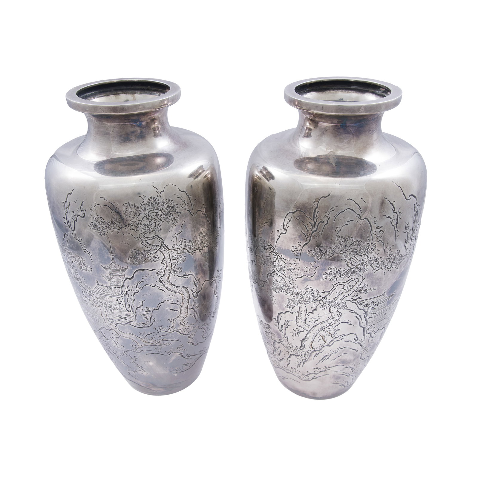 Pair Meiji Silver Vases (1 of 6)