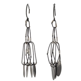 Pair of Glass Bead, Oxidized Sterling Silver Earrings, "Constellation," Raissa Bump