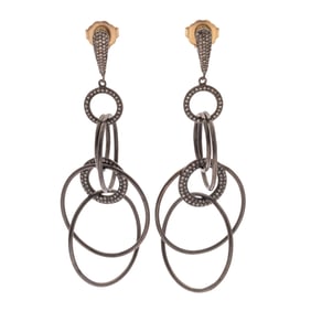 Pair of Diamond, Oxidized Sterling Silver Earrings, Nina Gilin