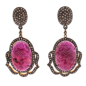 Pair of Ruby, Diamond, Silver Earrings