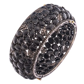 Diamond, Onyx, Patinated Silver Bangle Bracelet, Sheryl Lowe