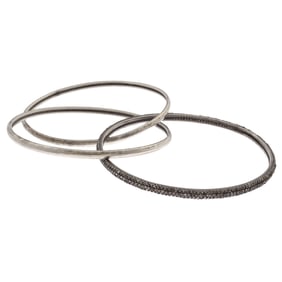 Three Diamond, Sterling Silver, Interlocking Bangle Bracelets