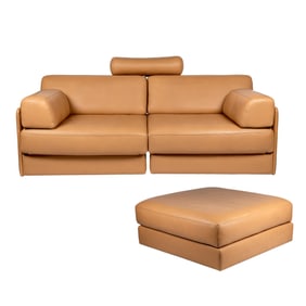 De Sede Contemporary Leather Sofa and Ottoman