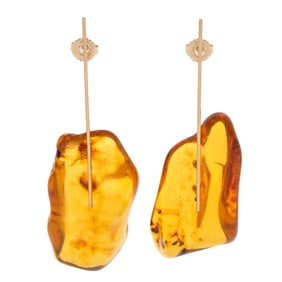 Pair of Amber, 14k Yellow Gold Earrings, Kathleen Whitaker