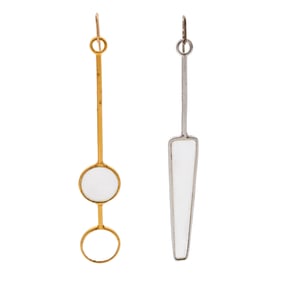 Pair of Glass, Silver, Gold-Plated Geometric Earrings, Varon