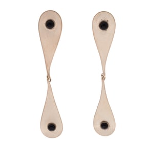 Pair of Onyx, Sterling Silver Earrings