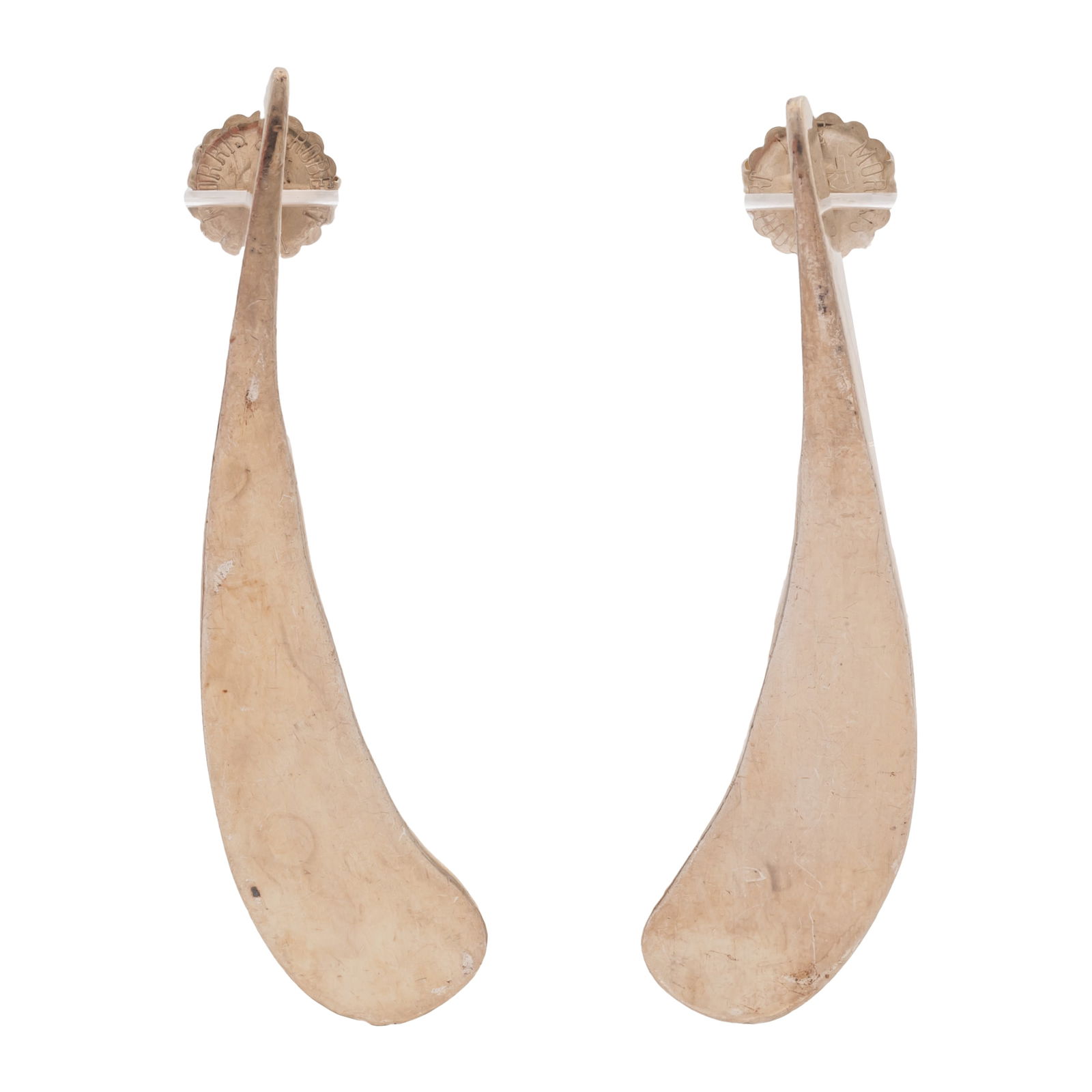 Pair of Sterling Silver Earrings, Robert Lee Morris: Pair of Sterling Silver Earrings, Robert Lee MorrisEach designed as a blade, set in sterling silver earring mountings measuring approximately 63.0 x 14.0 mm (2.45 x 0.55 in). Gross weight: 18.2 grams.