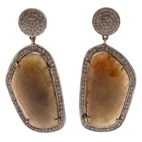 Pair of Diamond, Quartz, Sterling Silver Earrings