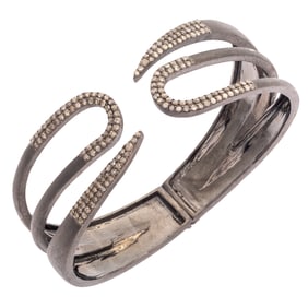 Diamond, Patinated Sterling Silver Clamper Bracelet, Siena