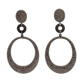 Pair of Diamond, Sterling Silver Earrings, Irit