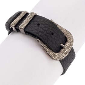 Diamond, Silver, Leather Belt Bracelet, Nina Gilin