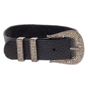 Diamond, Sterling Silver, Leather Belt Bracelet