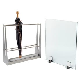 Contemporary Umbrella Stand and Chrome and Glass Fire Screen