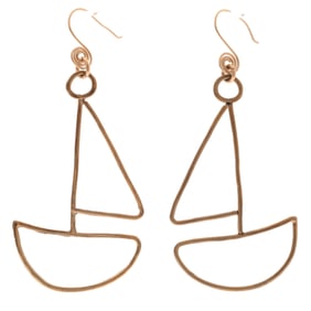 Pair of Bronze Sailboat Earrings, Sonia Boyajian