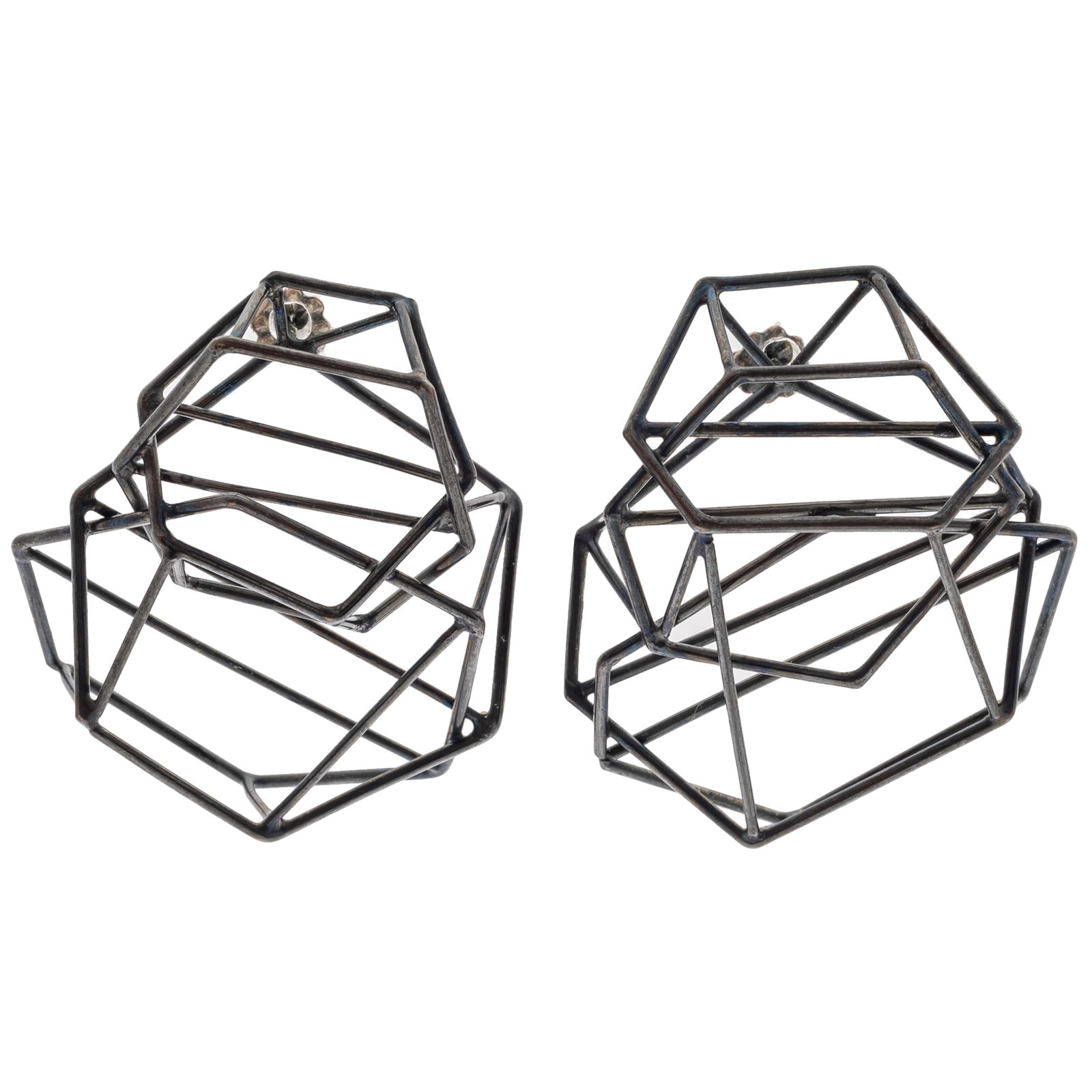 Pair of Patinated Silver Earrings, "Structure," Sarah Loertscher (1 of 2)