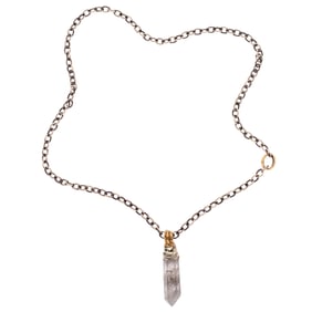 Quartz Crystal, Sterling Silver, Bronze Necklace, Hunrod