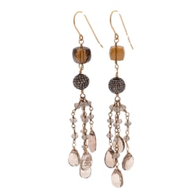Pair of Diamond, Smoky Quartz, Labradorite Earrings, Wendy Brigode