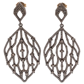 Pair of Diamond, 14k, Sterling Silver Earrings