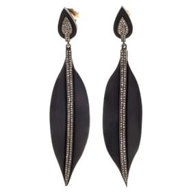 Pair of Diamond, Wood, 14k, Silver Earrings, Nina Gilin