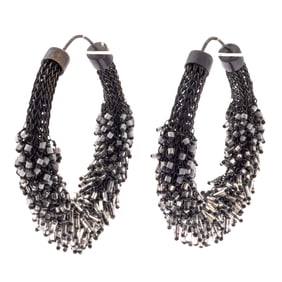 Pair of Bead, Mesh Hoop Earrings, Milena Zu
